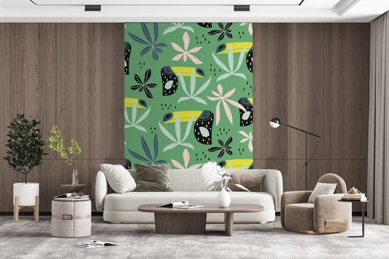Behang - Fotobehang Toekan - Bladeren - Groen - Breedte 180 cm x hoogte 280 cm