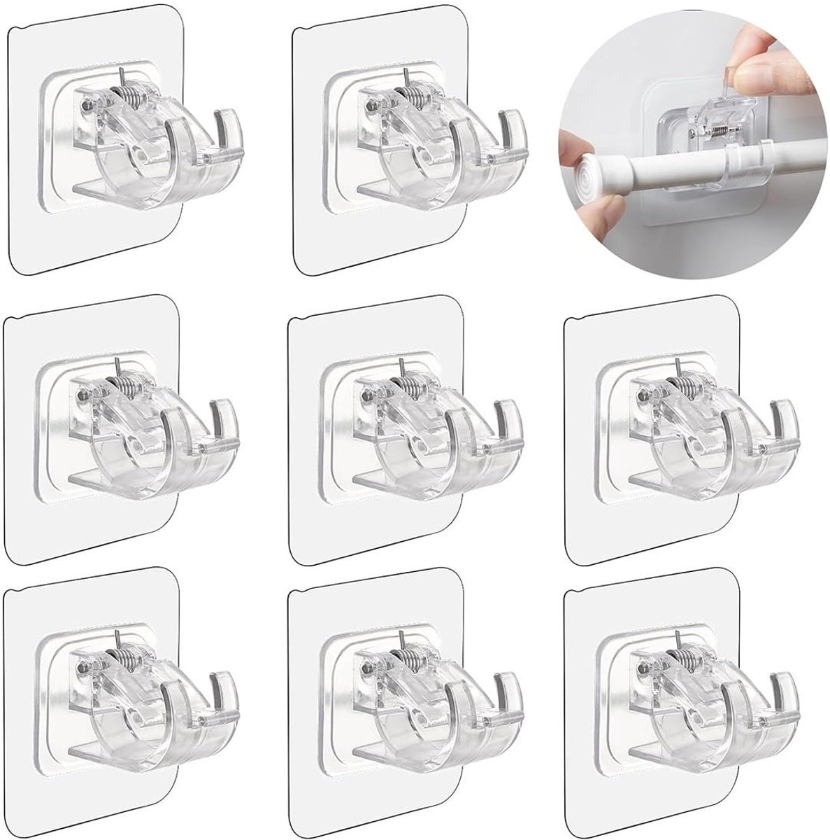 8 stuks gordijnhaken zonder boren, zelfklevende houders voor gordijnroede, gladde muren, gordijnhaken, pvc-ramen, zelfklevende gordijnroede voor gordijnen, hangende handdoekhouders, 8 stuks