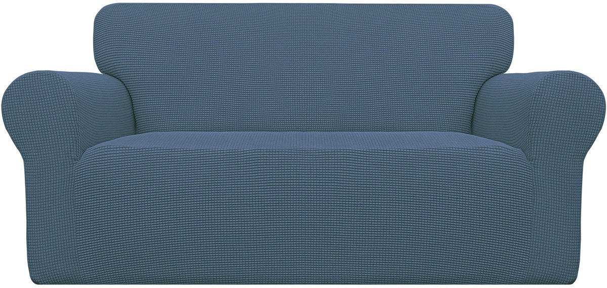 Stretch Loveseat hoes voor bank, 1-delige bankhoes, meubelbeschermer, zachte met elastische onderkant, voor kinderen, polyester en elastaan, jacquardstof, kleine ruitjes (Loveseat