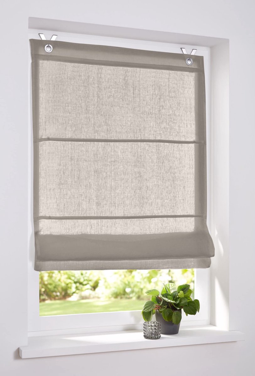 Gordijn Metis op te hangen met haken, zonder boren, vrijhangend linen breedte 80 x hoogte 210 cm