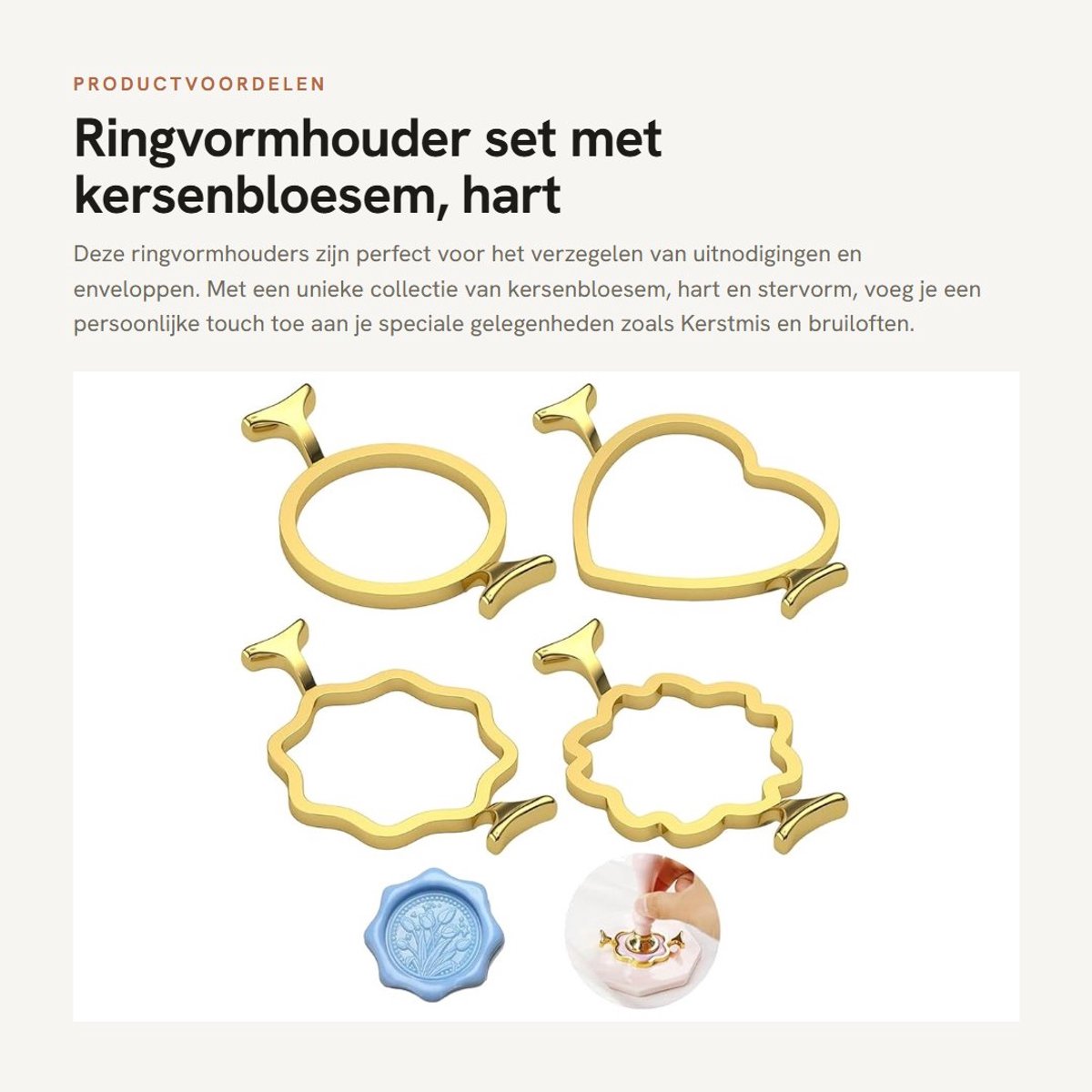 Dailygoods- Ringvormhouder - Kersenbloesemvorm/Sakura-vorm - Achtpuntige Stervorm - Hartvorm - Geschikt voor Kerstmis/Bruiloft - Zinklegering, Duurzaam - Zegel