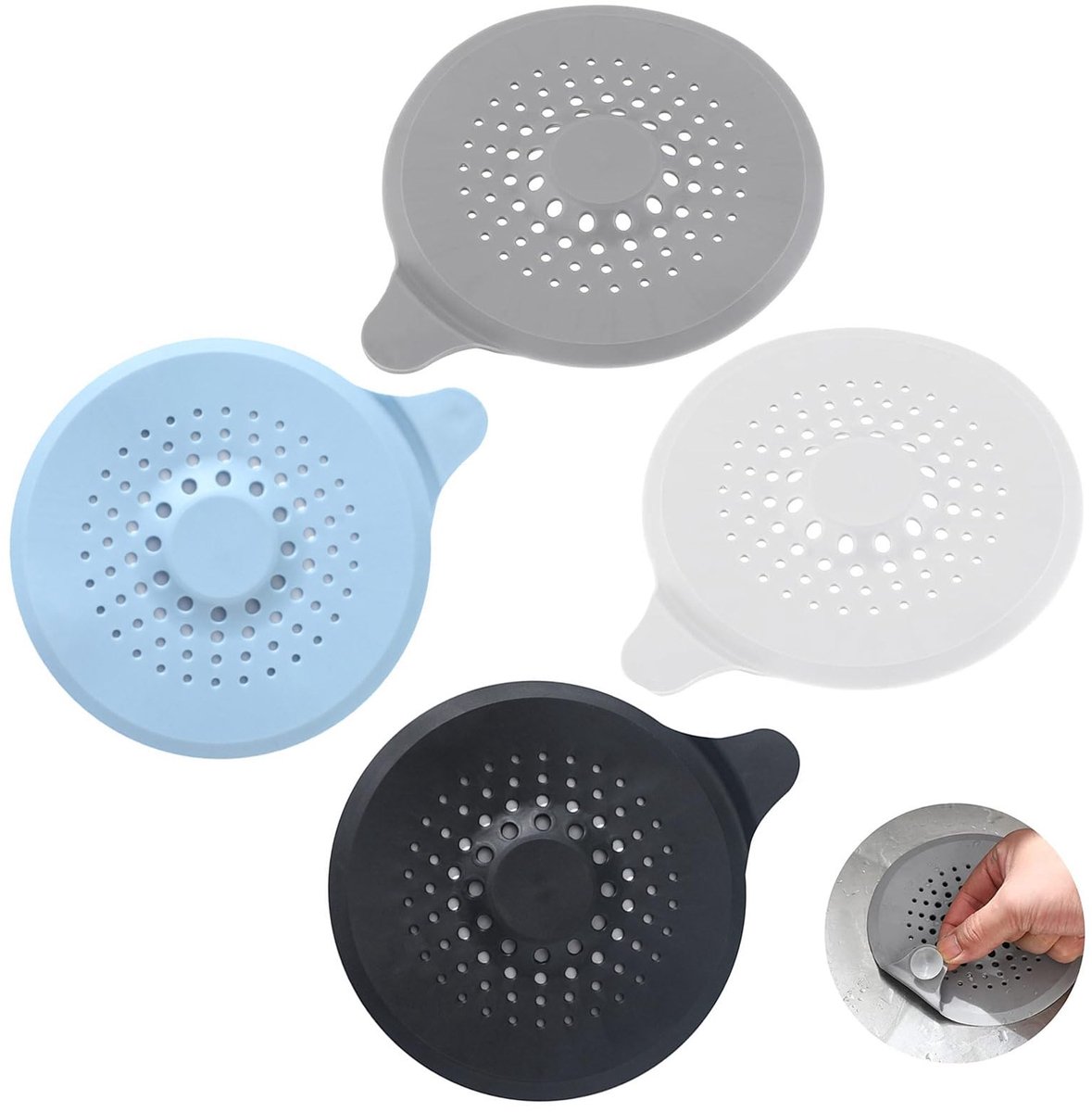 Dailygoods- Haar Catcher 4 Stuks - Siliconen Afvoerfilter - Antislip Gootsteen Zeef - Opvouwbare Haar Stopper - Duurzaam Materiaal - Eenvoudig in Gebruik
