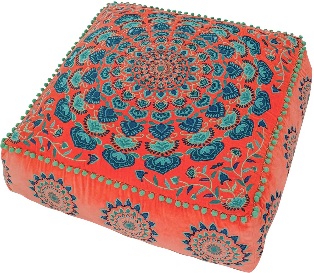 Dailygoods- Poef met fluwelen borduurwerk - Zacht vloerkussen - 60 cm diameter - Elegant en veelzijdig - Ideaal voor woonkamer/slaapkamer