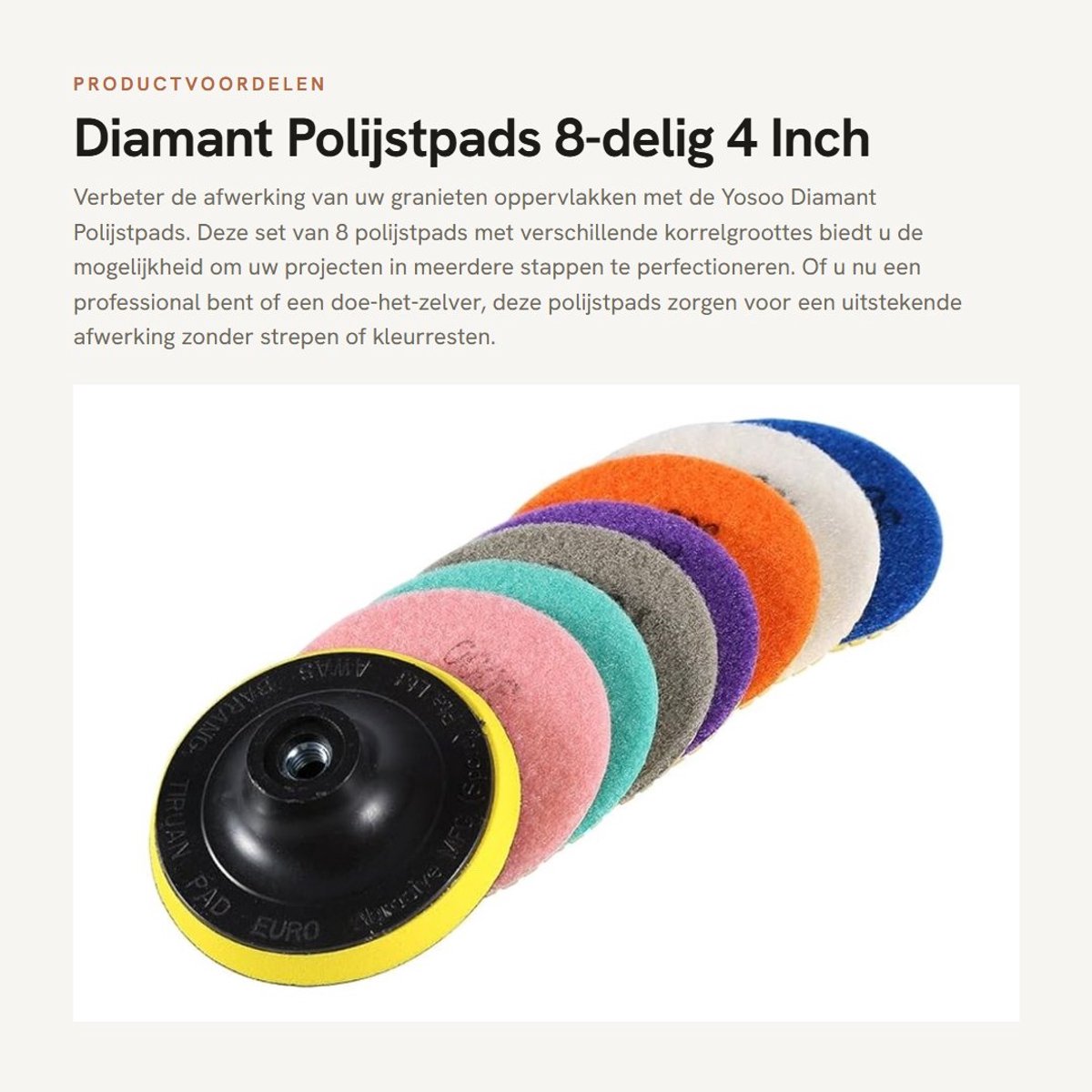 Dailygoods- Polijstpads Set van 8 - Diamant Polijstpads - 100 mm Diameter - Verschillende Korrelgroottes - Hoge Slijtvastheid - Geschikt voor Graniet - Polijstschijven