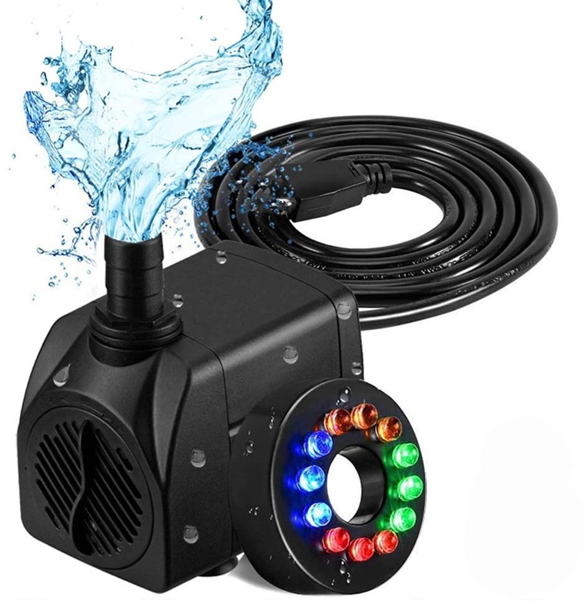 Dailygoods- Waterpomp 800 l/u - Dompelpomp - Ultraleicht - Voor Fontein/Tuin/Vijver - 12 LED Lampen - 16 W
