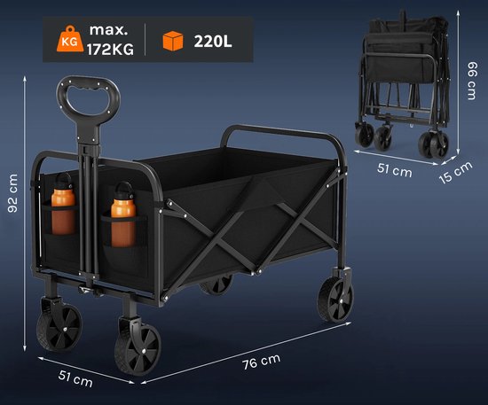 Lilac & Lily Inklapbare Bolderkar - Boodschappentrolley - Lichtgewicht Campingkar - 172 KG Draagvermogen - Inhoud 220 L - Blauw — afbeelding 5