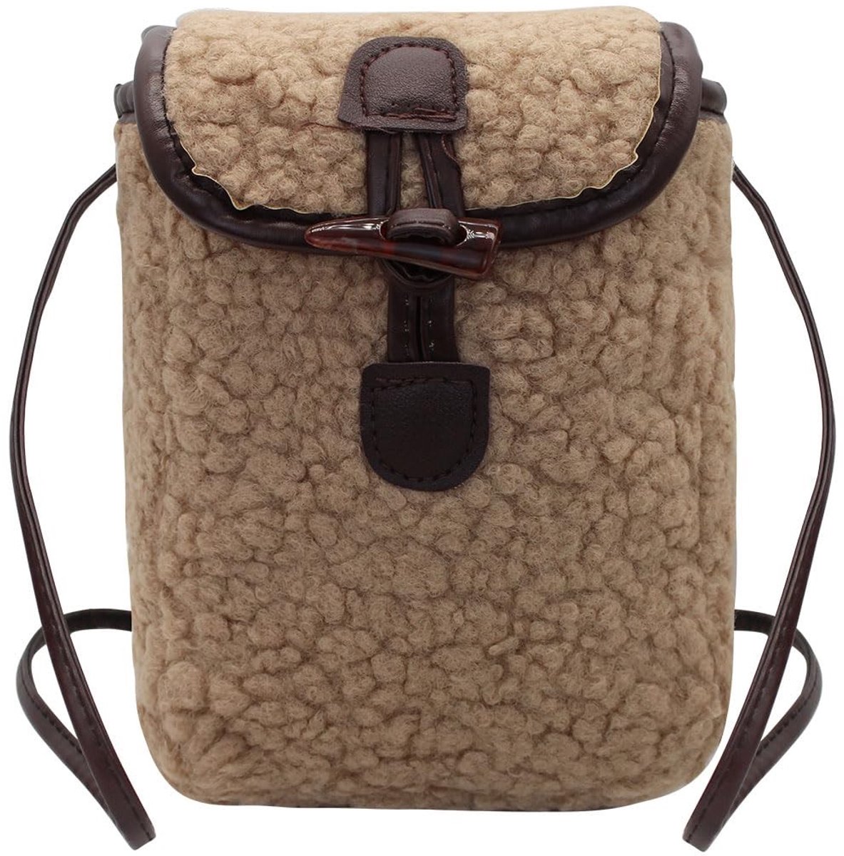 Dailygoods- Schoudertas Dames - Zacht Lamswol/PU Leer - Retro Telefoon Tas - 20 x 15 x 6 cm - Lichtgewicht 90 gr - Ideaal voor Reizen/Feesten - Handtas