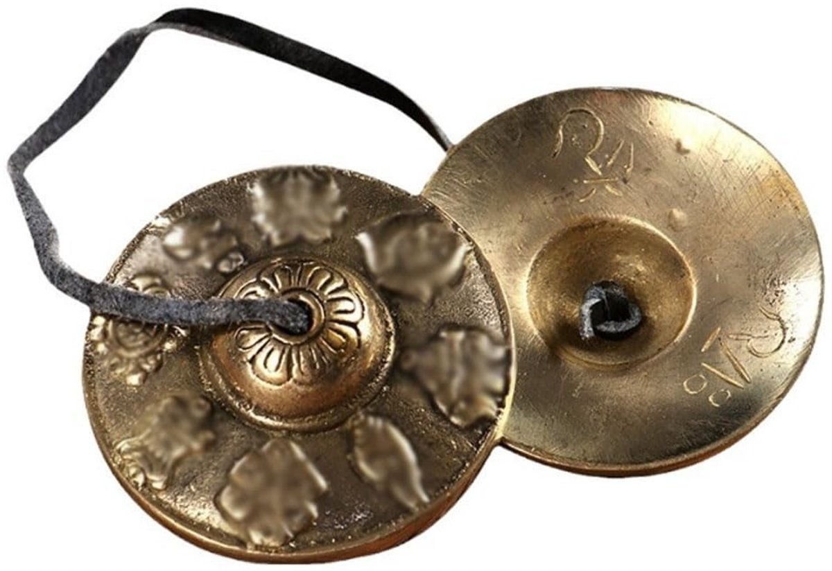 Dailygoods- Tibetaanse Bel handgemaakt - Nepalese Tingsha - Meditatie Instrument - Etnisch Geluidsgenezing - Messing Cymbals - Afmeting 6,5 cm - Meditatiebel