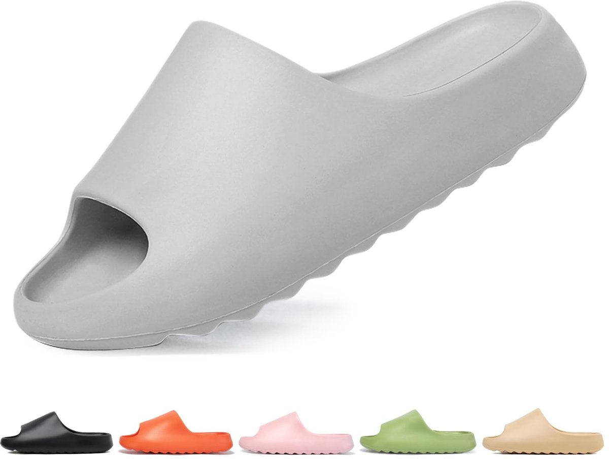 Cozy Slides Original Badschoenen voor dames en heren, antislip, zachte wolken, slippers, wolken, slippers, rubber, wolken, sandalen, zomer, strand, slide sandalen, Grijs, 43 EU