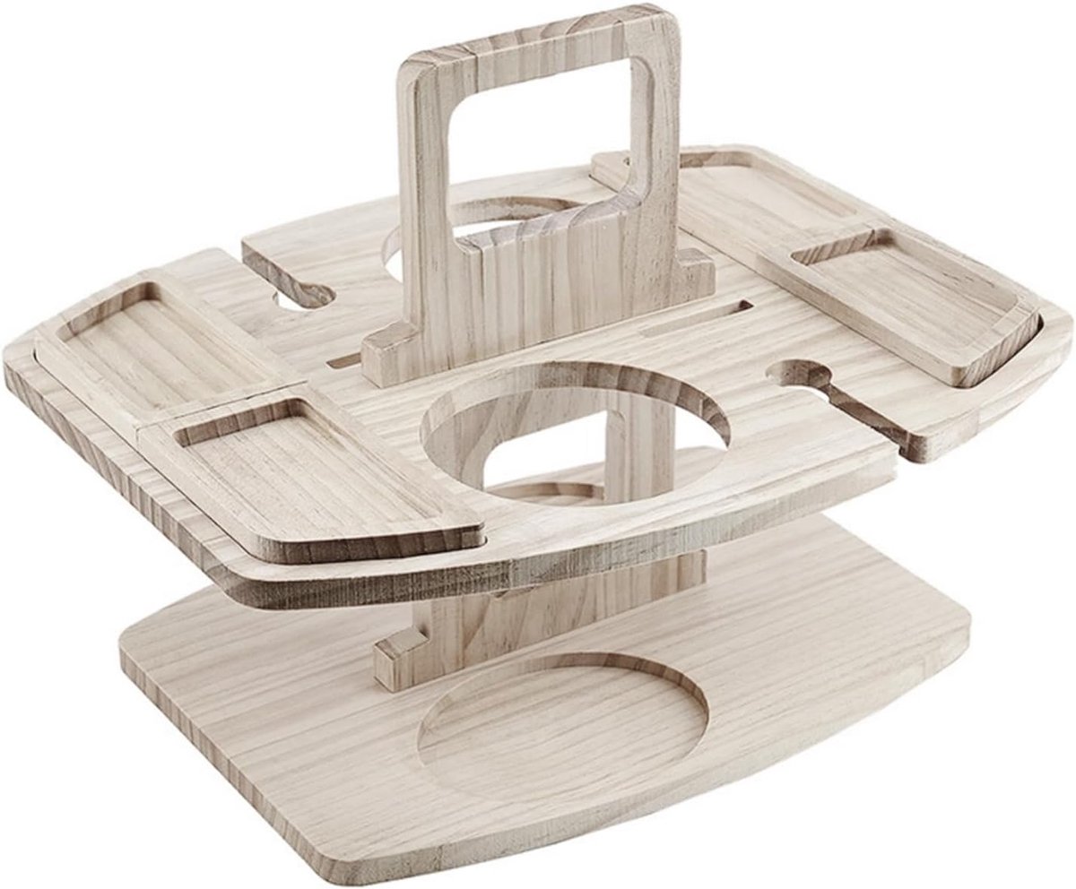 Picknick wijntafel, klaptabel voor picknick met houder voor rode wijnglas, houten mini snack dienblad, draagbare outdoor picknicktafel voor picknick, camping, strand