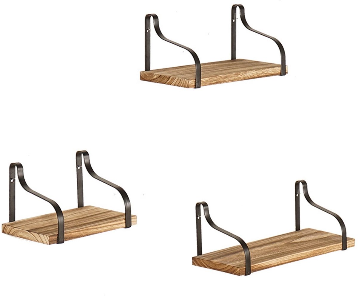 Drijvende planken houten muur gemonteerde planken, rustieke rekken set van 3, massief metalen wandplanken for slaapkamer, badkamer, woonkamer, keuken, thuiskantoor, etc. (Color : Natural)