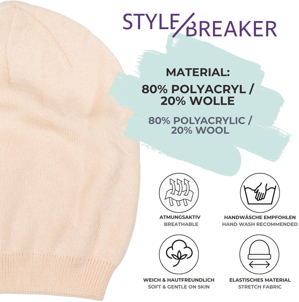 styleBREAKER Unisex Fijn gebreide muts Plain met geribde manchet, dubbel gelaagde Winter Knit Muts Warm 04024195