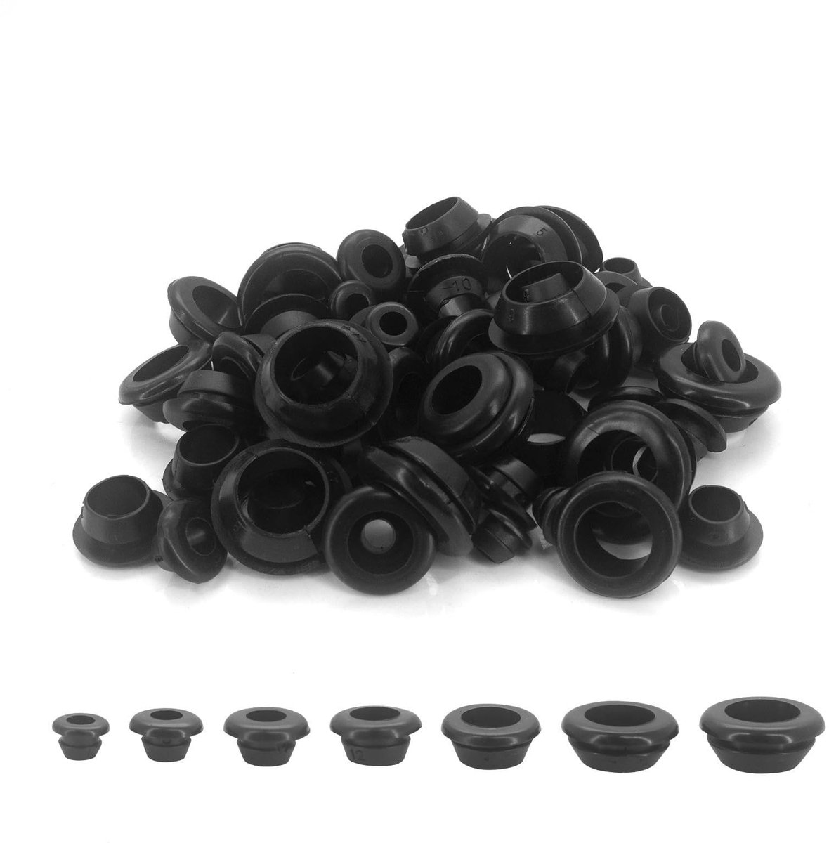 Dailygoods - 70 stuks rubberen doorvoertules, zwarte kabel rubberen doorvoertule, enkelzijdige ronde firewall gatpluggen, Elektrische geleider draad pakkingen ring, 5/6/7/8/10/12/14mm ID