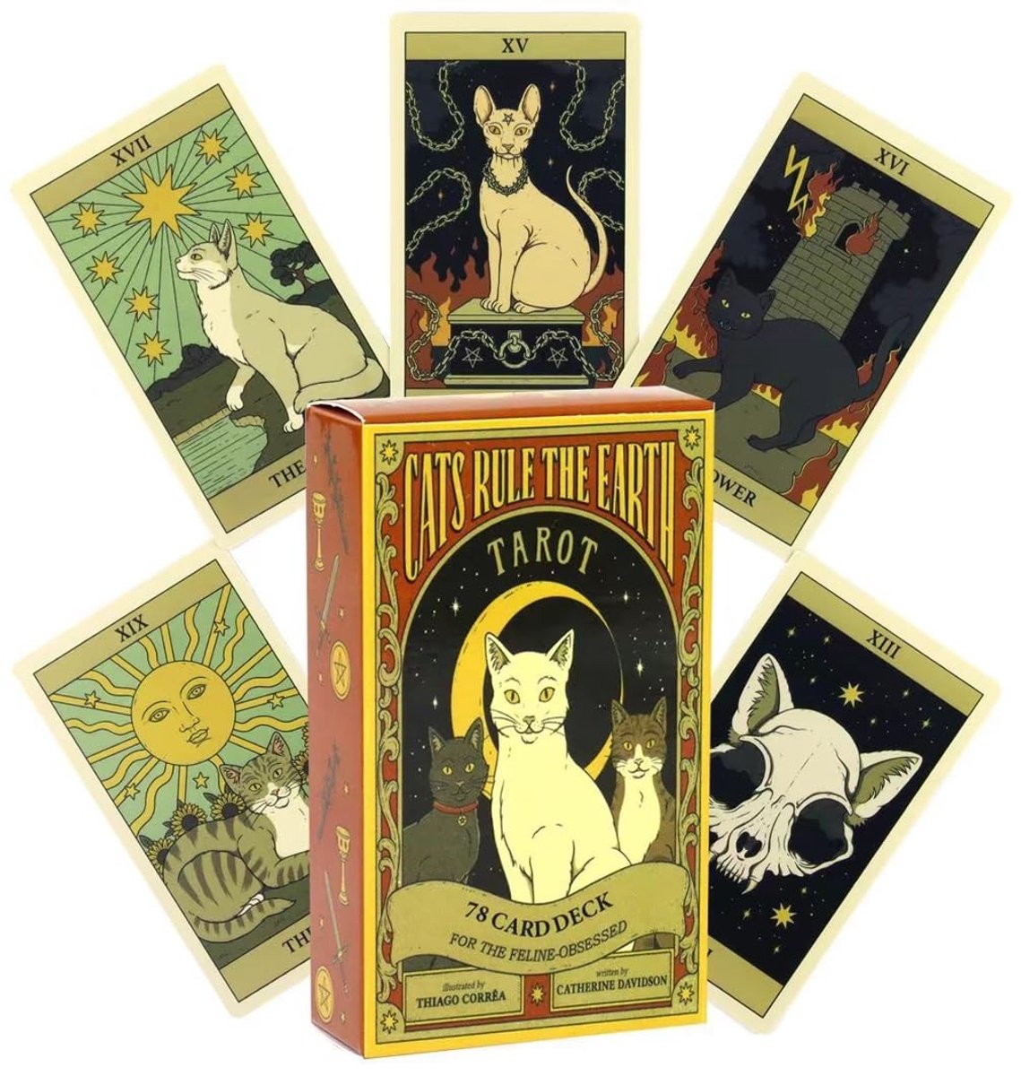 Dailygoods- Tarotkaarten met boek voor beginners - 78 afbeeldingen - Uniek design - Moderne/traditionele systemen - Spirituele waarde - Handgeschilderde kattenpatronen - Kaartspel