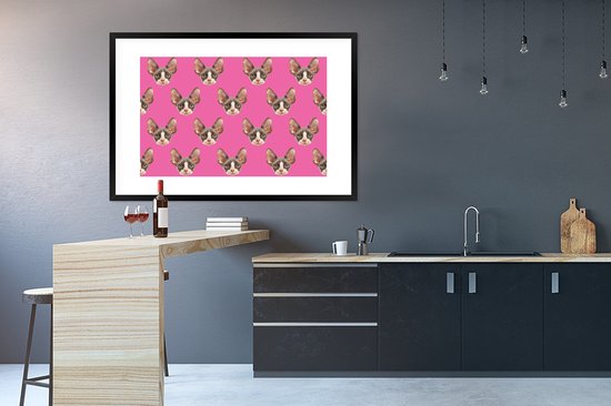 Poster in lijst - Fotolijst 120x80 cm - Posters - Huisdier - Roze - Patroon - Posterlijst zwart - Decoratie - Wanddecoratie woonkamer - Muurdecoratie slaapkamer