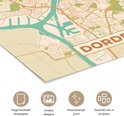 Gros plan d'une affiche de la ville de Dordrecht, avec des routes orange et de l'eau turquoise.