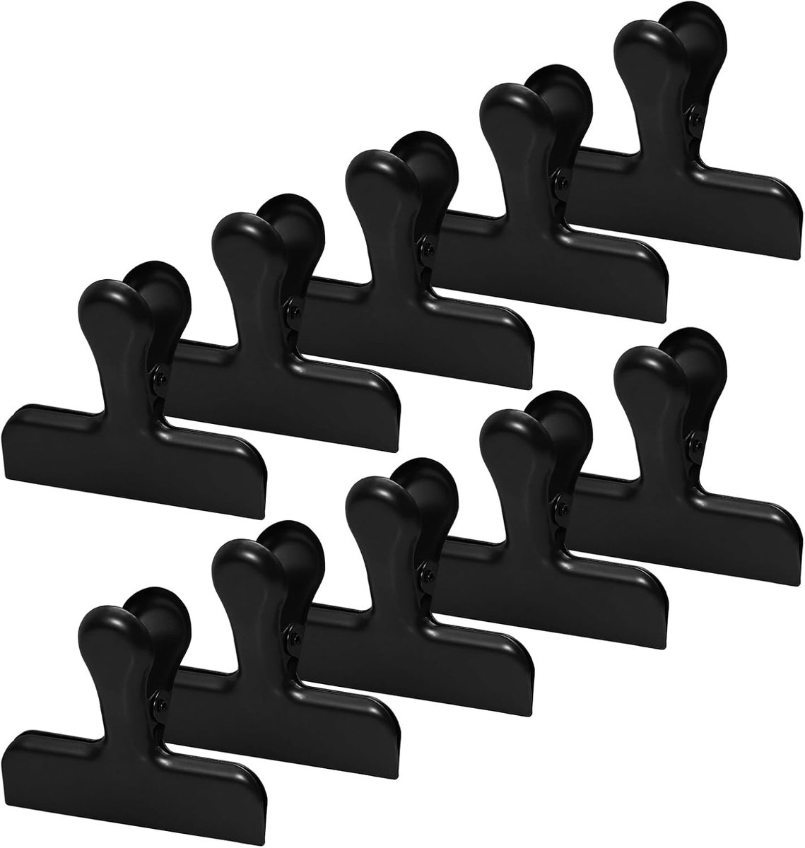 10 stuks grote sluitklemmen, metalen klemmen, clips, roestvrijstalen sluitklemmen, sterke veerkracht, ideaal voor keuken, kantoor en school (77 mm) (zwart)
