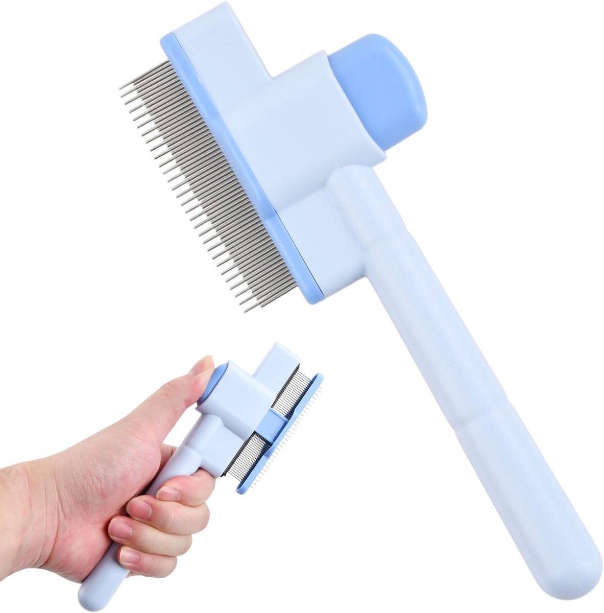 Hondenkam met knop, zelfreinigende vlooienkam voor huisdieren, zelfreinigende borstel voor huisdieren voor de verzorging van lang en kort haar, voor uitrollen en klitten