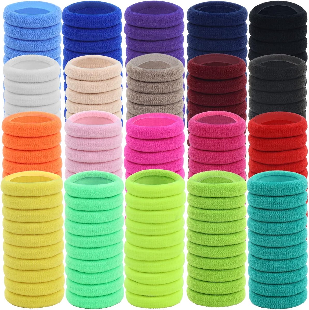 200 stuks kleine gebreide badstof-haarelastiekjes, rekbaar, breed, dik, kleurrijk, elastiekjes, elastiekjes, voor dun krullend haar, paardenstaart-houder, haaraccessoires voor vrouwen en meisjes