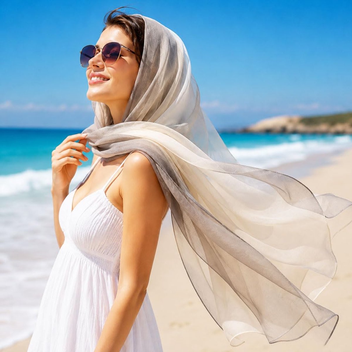 Sjaal voor dames, 160 x 50 cm, stola voor bruiloft, kleurverloop, sjaals en wraps voor dames, zomer, chique en elegant, stola voor trouwjurk, voor reizen, avond, ceremonies