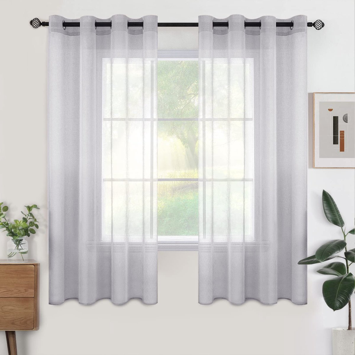 Gordijnen met ringen, semi-transparante binnengordijnen voor slaapkamer, woonkamer, huis, 140x160 cm, grijs