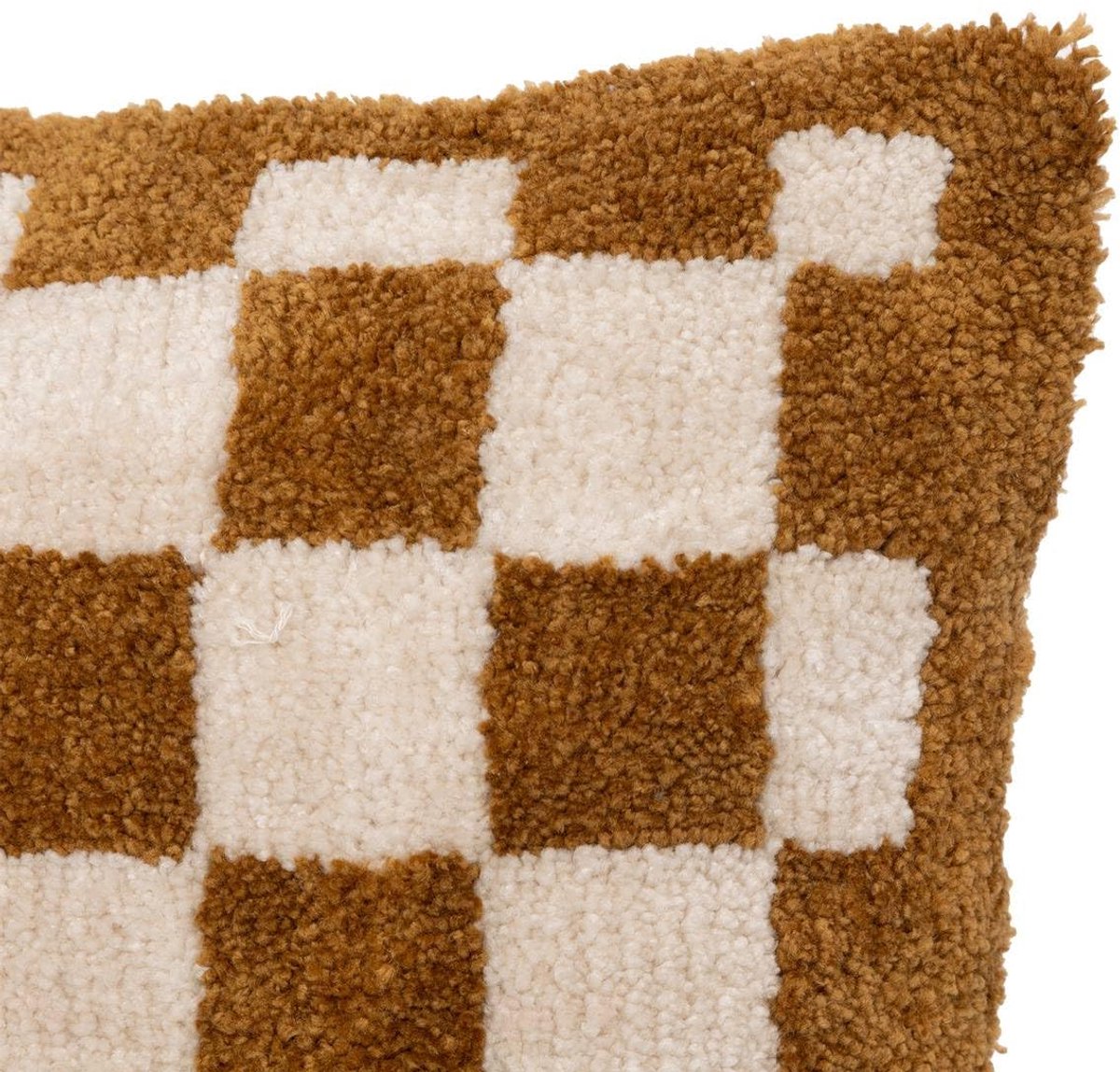 - schaakbordpatroon kussen itha okergeel 38x58cm