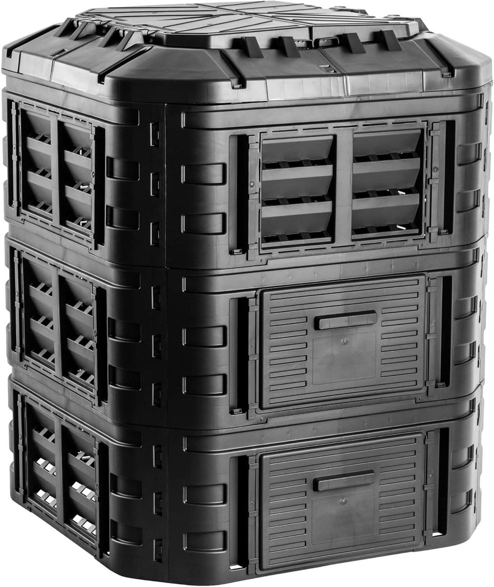 Compost Systeem - Compostbak Tuin - Afval Verwerken - Modulair Ontwerp - 860 Liter - Zwart