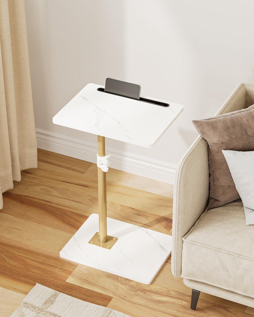 C-vormige bijzettafel - Verstelbare tafel Laptoptafel - Werken en eten - 360 graden draaibaar - 40x30x(45-81) cm - Wit Goud