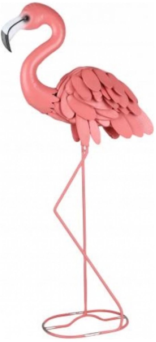 Sunnydays Flamingo Dierenbeeld - op 1 been - ijzer / metaal - 34 x 16 x 83 cm - tuindecoratie