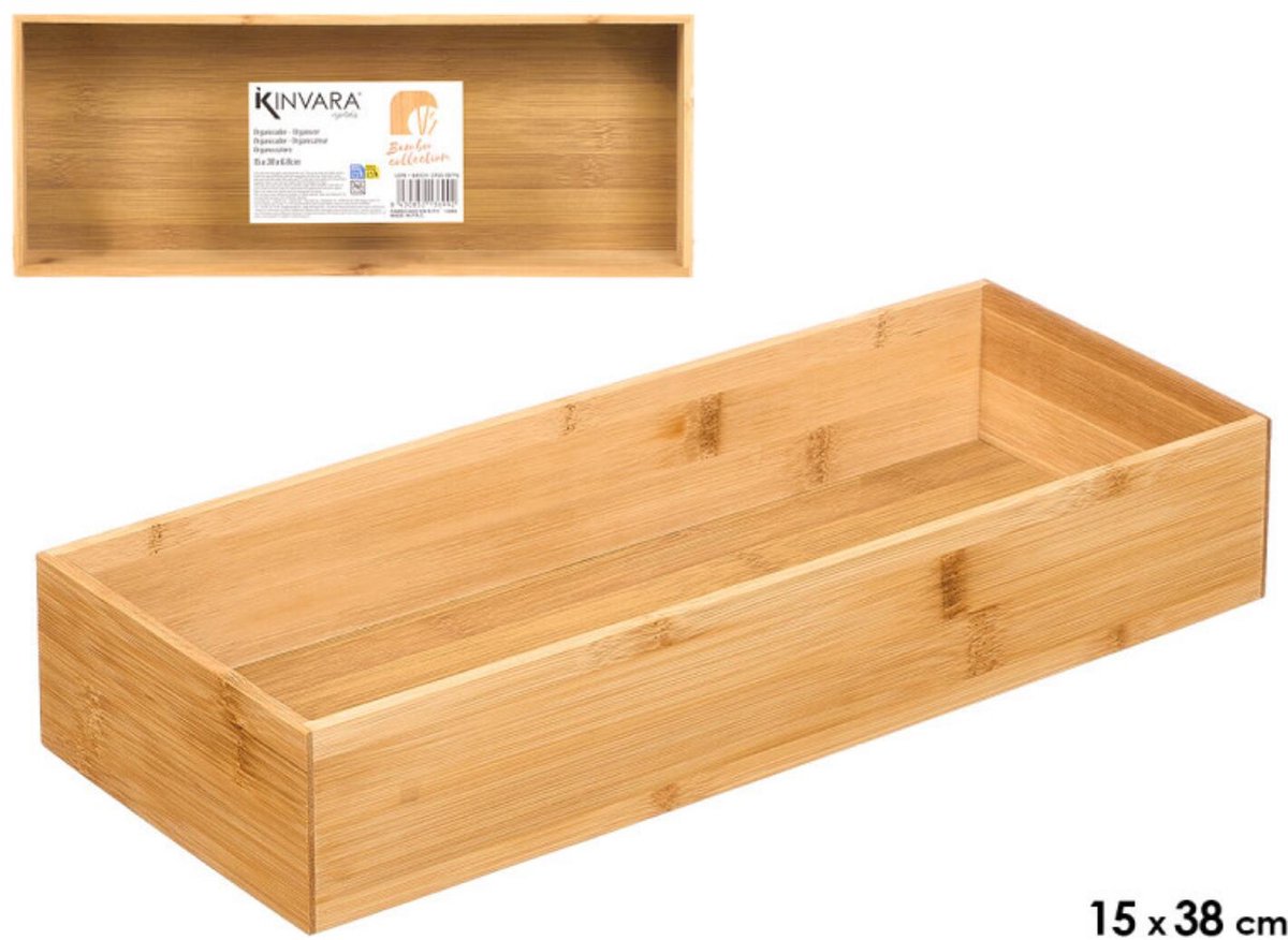 Kinvara Bestekbak/keuken organizer - 1-vaks - Tidy Smart - bamboe hout - 38 x 15 x 7 cm