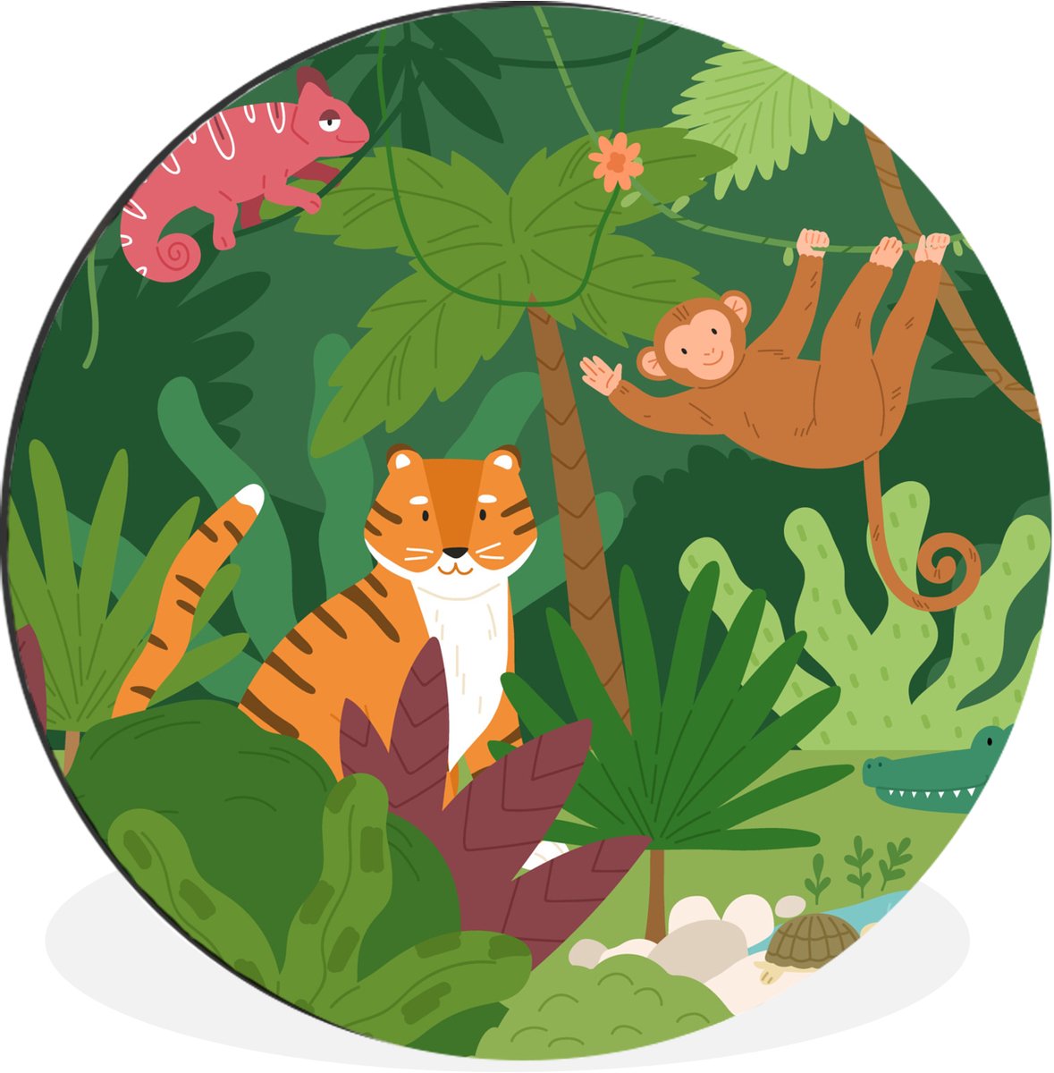 WallCircle Wandcirkel - Muurcirkel - Jungle - Dieren - Wild - Aluminium - Dibond - 120x120 cm - Binnen en Buiten Multicolor