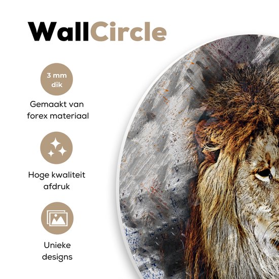 WallCircle® Wandcirkel 120x120 cm - Muurcirkel Leeuw - Patronen - Kleuren - Muurdecoratie woonkamer - Wanddecoratie slaapkamer - Kamer decoratie accessoires - Ronde schilderijen XXL