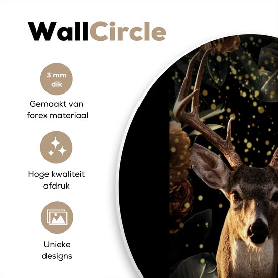 WallCircle - Wall Circle - Wall Circle Indoor - Cerf - Animaux - Lumière - Fleurs - 140x140 cm - Décoration murale - Peintures Ronds