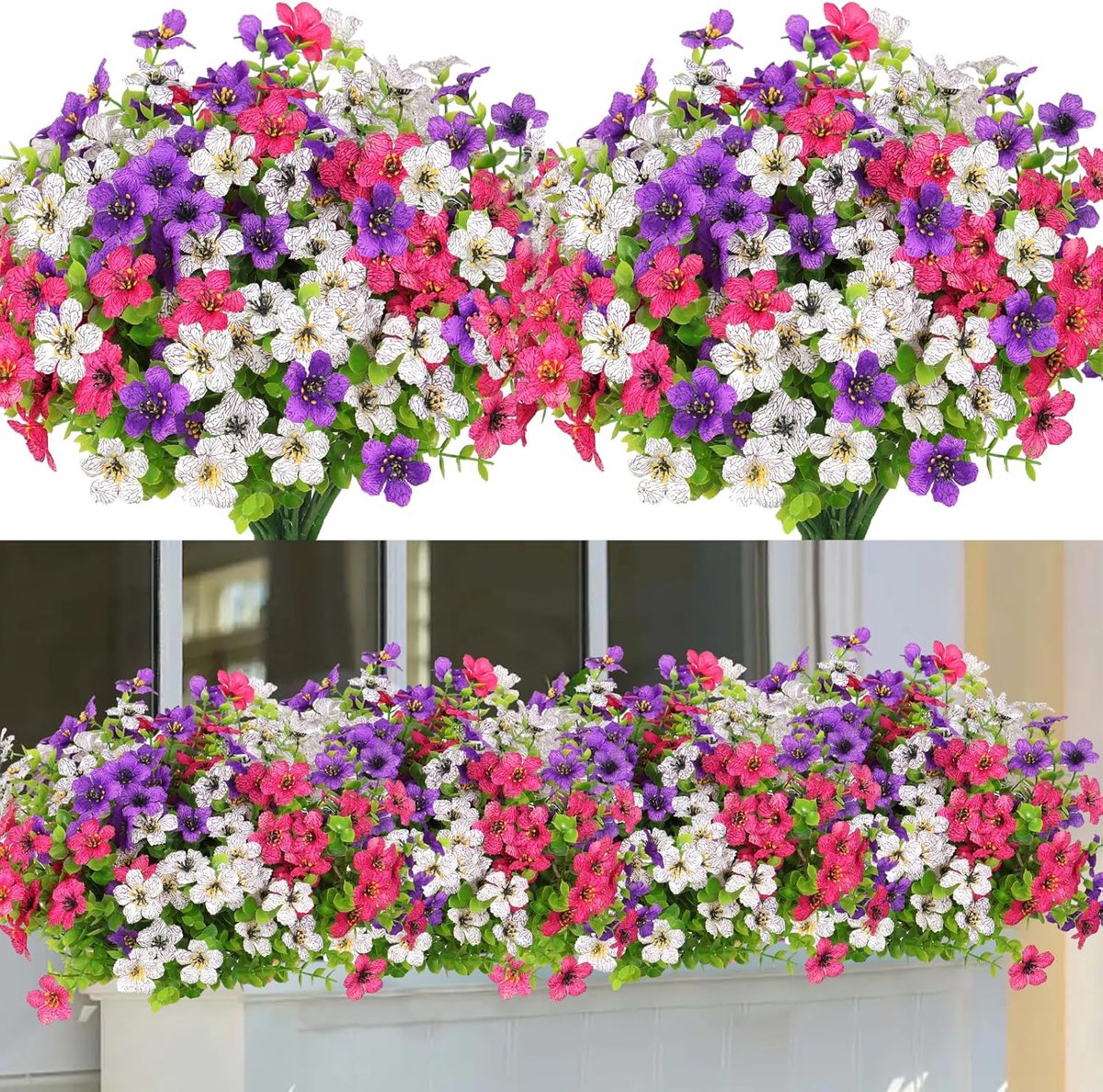 Kunstbloemen, 9 bundels voor buiten, uv-bestendig, namaakbloemen, vervaagt niet, groene kunstplant, tuin, veranda, raam, box, kantoor, struiken, decoreren, gemengde kleuren