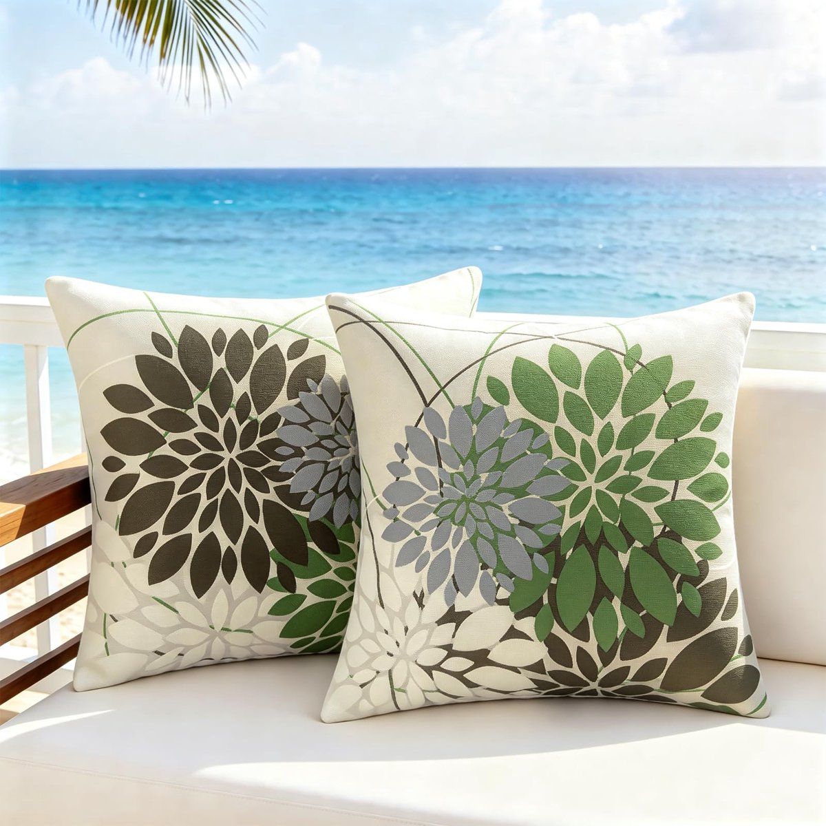 Set van 2 bruine kussenhoezen voor bank, 30 x 50 cm, buiten, waterdicht, linnen, groen, dahliagroen, modern, decoratief, voor bank, woonkamer, tuin, terras