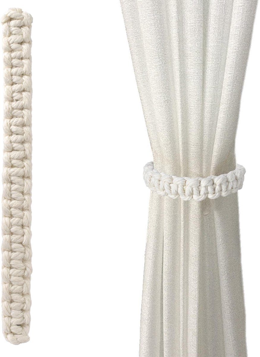 Gordijnhouders, embrasses, boho-gordijnhouder, handgemaakte gordijnbinders voor kantoor, woonkamer, slaapkamer, decoratieve gordijnen (wit)