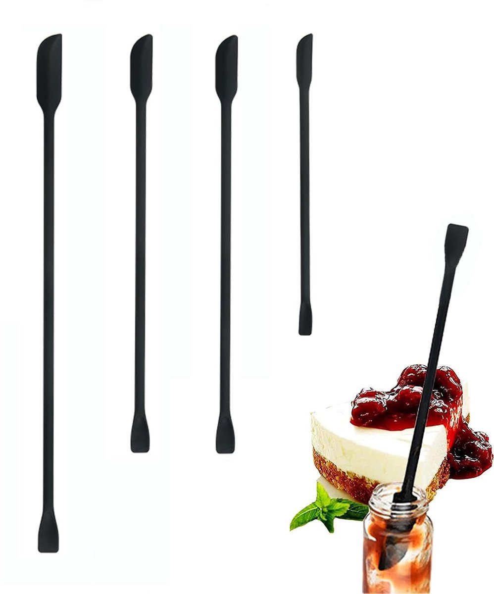 Spatels, set van 4 multifunctionele kleine keukenschraper, lotion, roerder kleine make-up schoonheidsspatel, herbruikbaar voor jampotjes, cosmetische flessen, smalle blikjes en