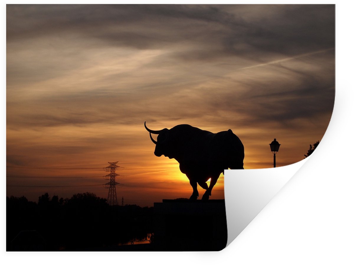 Muurstickers - Sticker Folie - Silhouet van een stier bij zonsondergang - 40x30 cm - Plakf