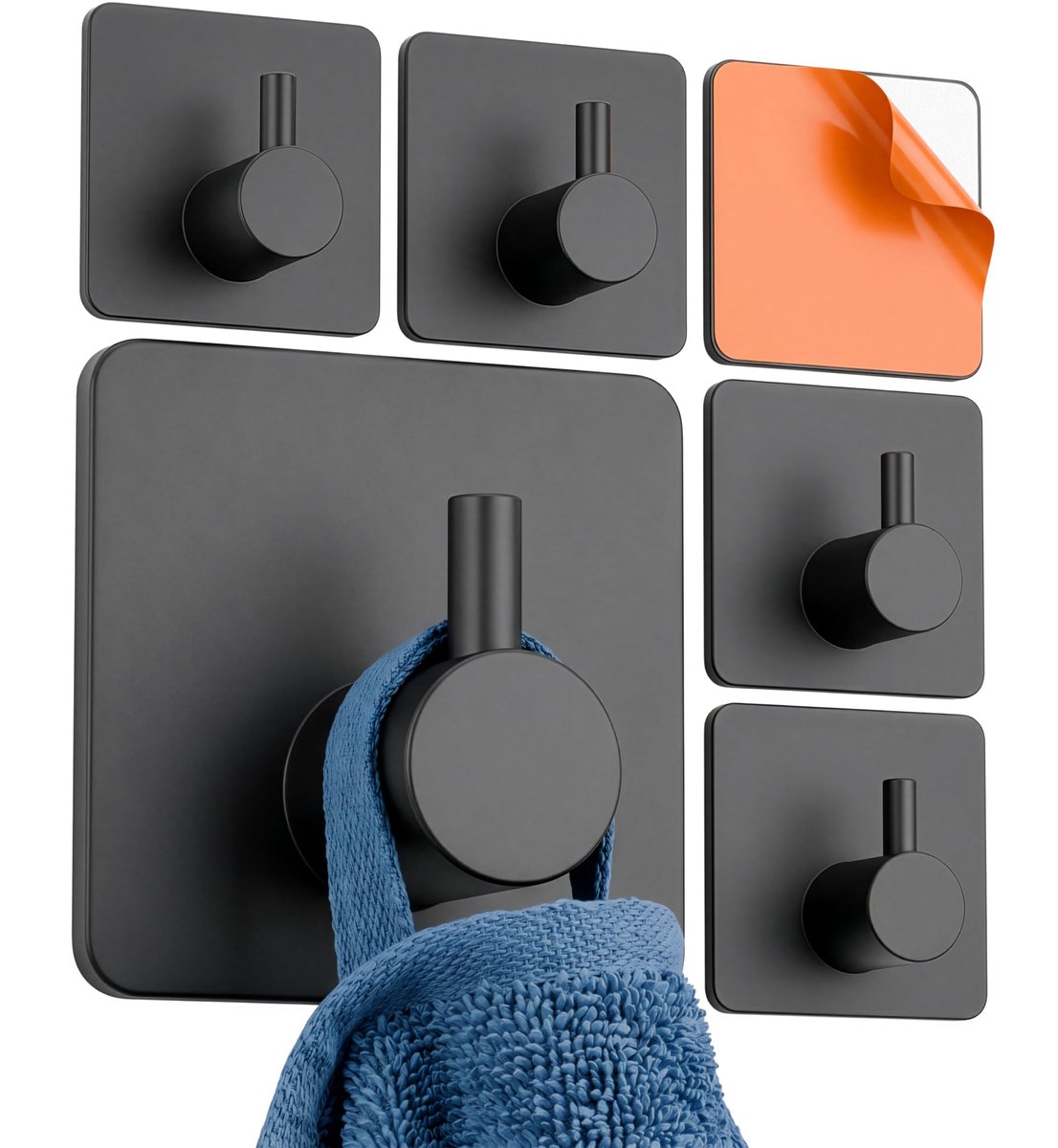 Wandhaken Set van 6 Zelfklevende Roestvrij Staal met Antislip Pin, Draagvermogen tot 5 kg per stuk Boorvrije Multifunctionele Haken voor Jassen, Handdoeken, Badjassen, Tassen en Meer