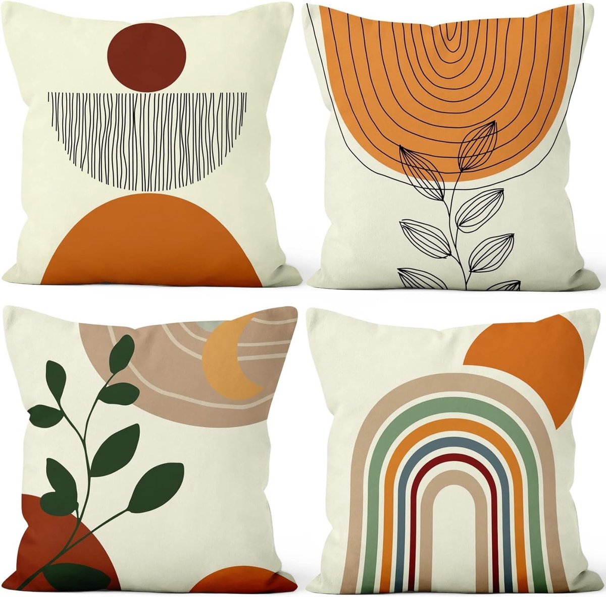 Kussenhoes abstract, Uiiooazy kussenslopen boho terracotta groene bladeren zon boog patroon vierkante kussenhoes fluwelen sierkussenhoes voor bank slaapkamer woonkamer auto, set van 4, 30 b x