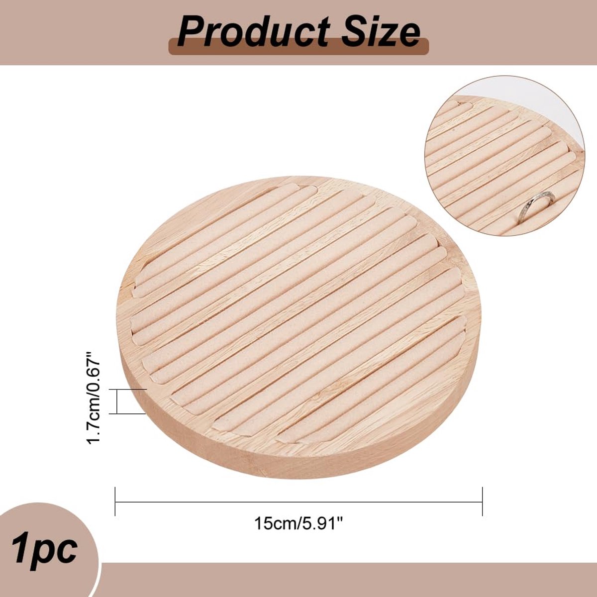 Houten Sieraden Display Lade, 6 Lange Slots Ring Oorbel Display Opslag Houder Wit Leer Inleg Sieraden Organizer Lade voor Sieraden Retail Display Verkoop, 15 cm In Diameter — cadeau in Cadeau-ideeën - foto 4