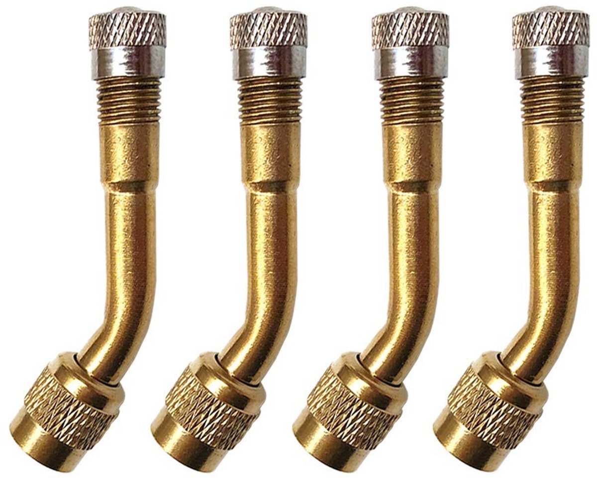 Dailygoods - Professionele Bandenventielverlengingsadapterset - 135 Graden Bandenstamverlenging - Messing Luchtbandverlenging - Goud - Schrader-ventie...