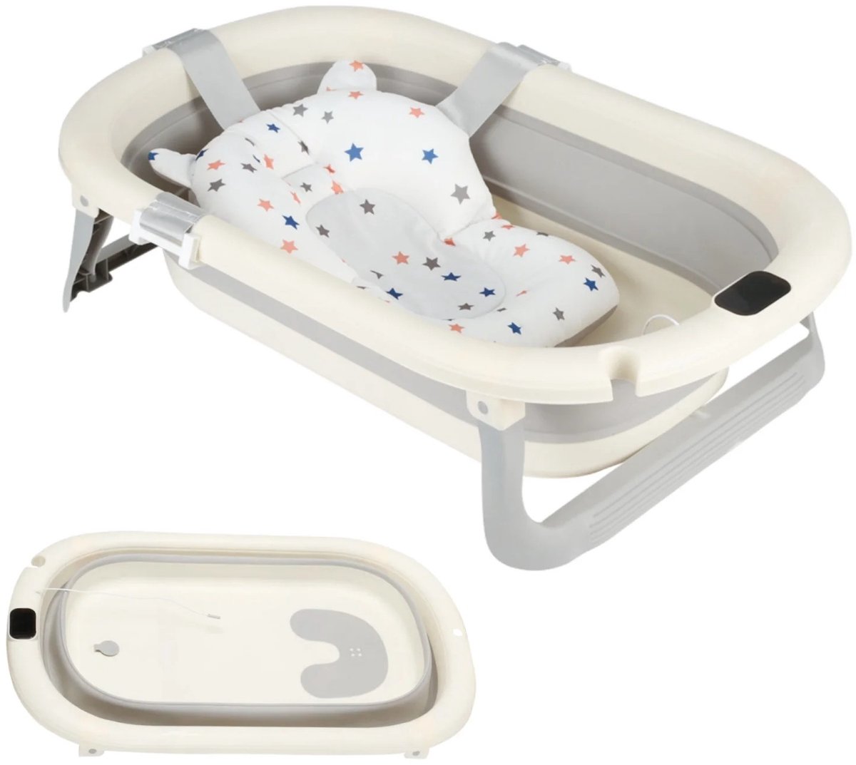 Dailygoods Opvouwbaar babybadje met badmat, douchekopverbinding en geïntegreerde thermometer - draagbaar voor baby's van