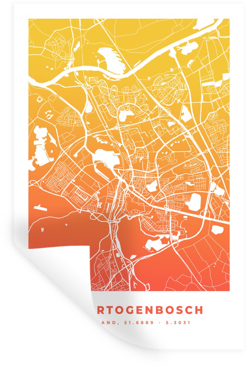 Muurstickers - Sticker Folie - Stadskaart - 's-Hertogenbosch - Nederland - Oranje - 80x120