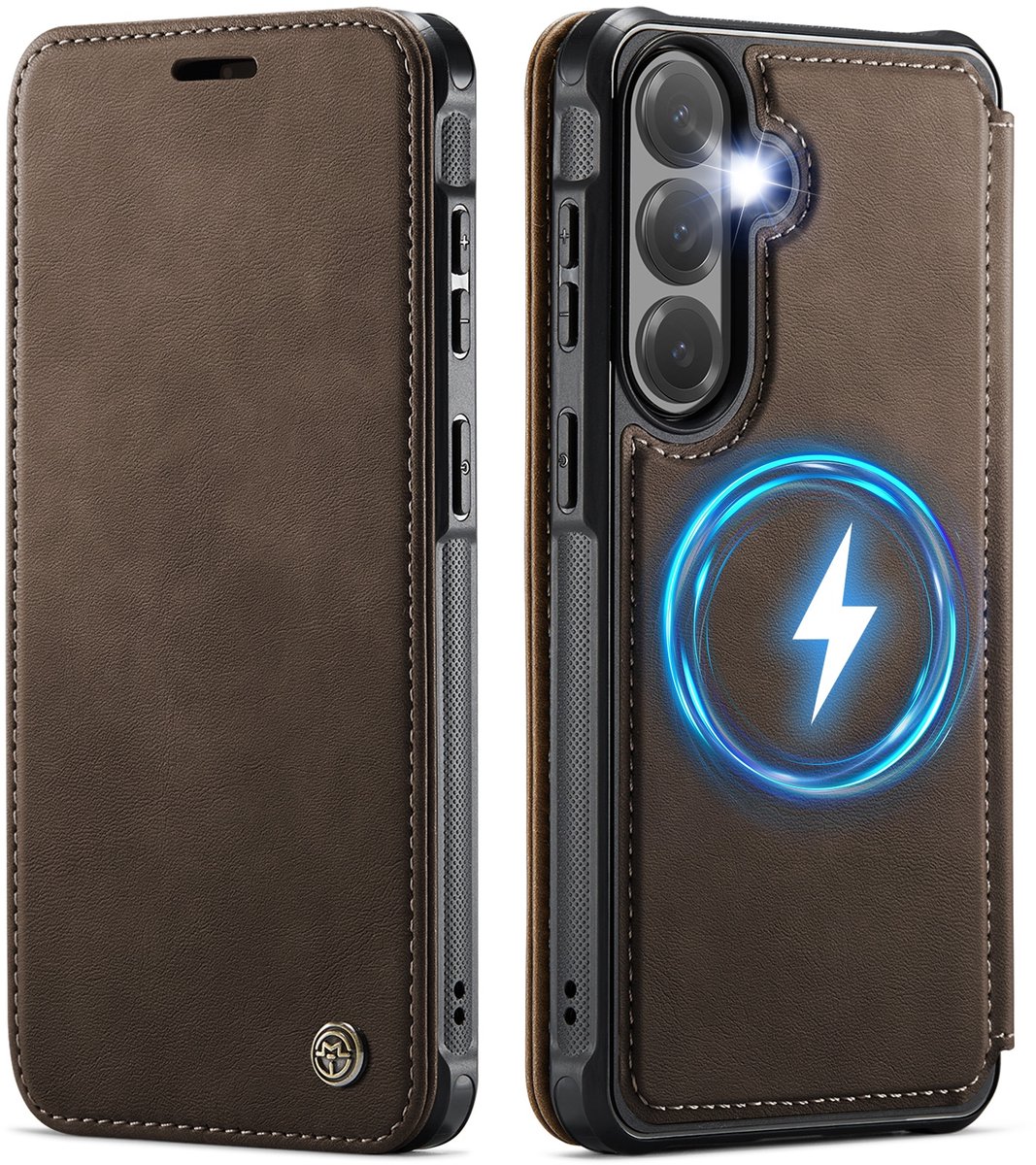 CaseMe Hoesje - Geschikt voor Samsung Galaxy S23 Plus Hoesje - CaseMe 053 Slim Book Case - MagSafe Compatible - Bruin