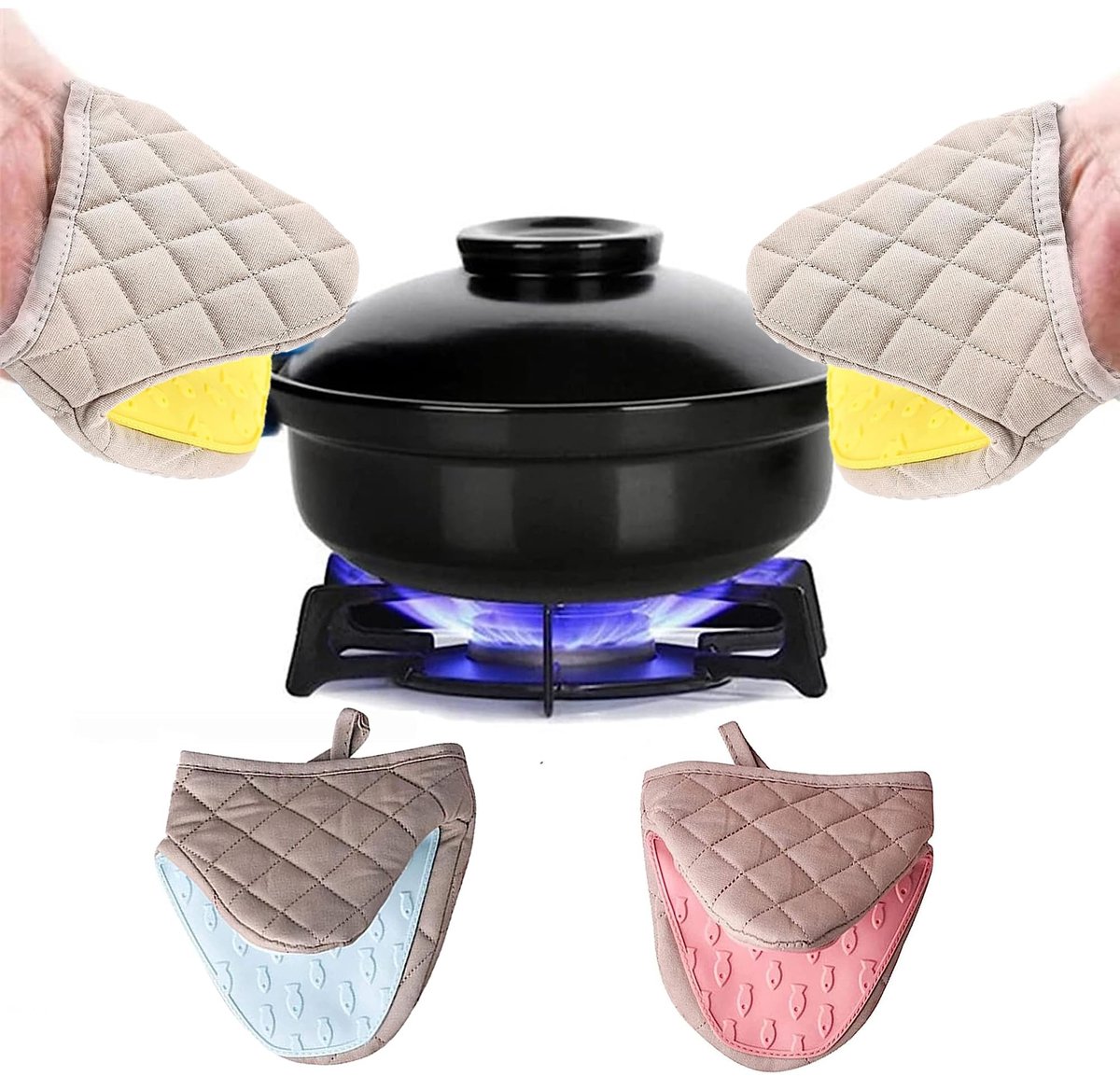 Dailygoods- Ovenhandschoenen Hittebestendig - Ovenwanten 2 Stuks - Antislip Siliconen - Katoenen Handschoenen - Flexibel Ontwerp - Bescherming tot 240 °C - Keukenhandschoenen