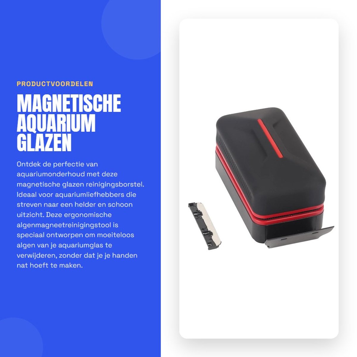 Dailygoods- Aquariumreiniger Ergonomisch - Magnetische Glazen Schraper - Algenmagneetreinigingstool - Afneembare Schraper - Geschikt voor 15mm Glas - XL Formaat - Algenborstel