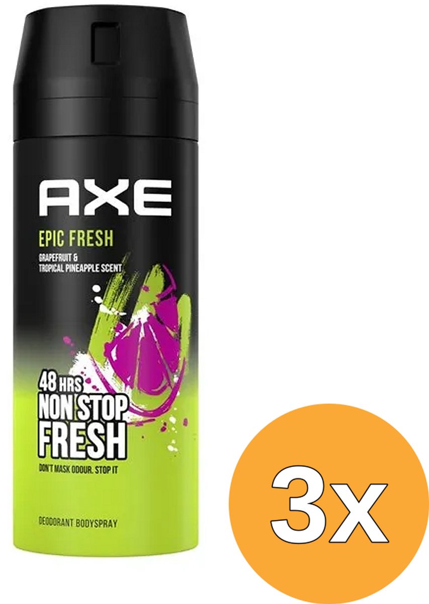 3x Axe Body Spray Epic Fresh (150 ml)