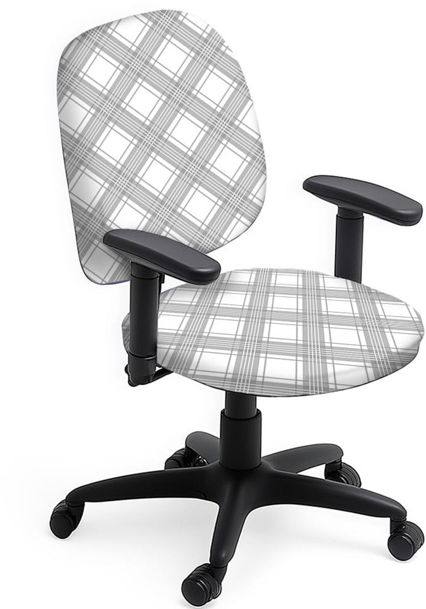 Dailygoods- Bureaustoelhoezen 2 Stuks - Rekbare Stoelhoes - Grijs/Wit Geruit - Universele Bureaustoel - Bescherming Tegen Stof - Comfortabel Op Het Werk