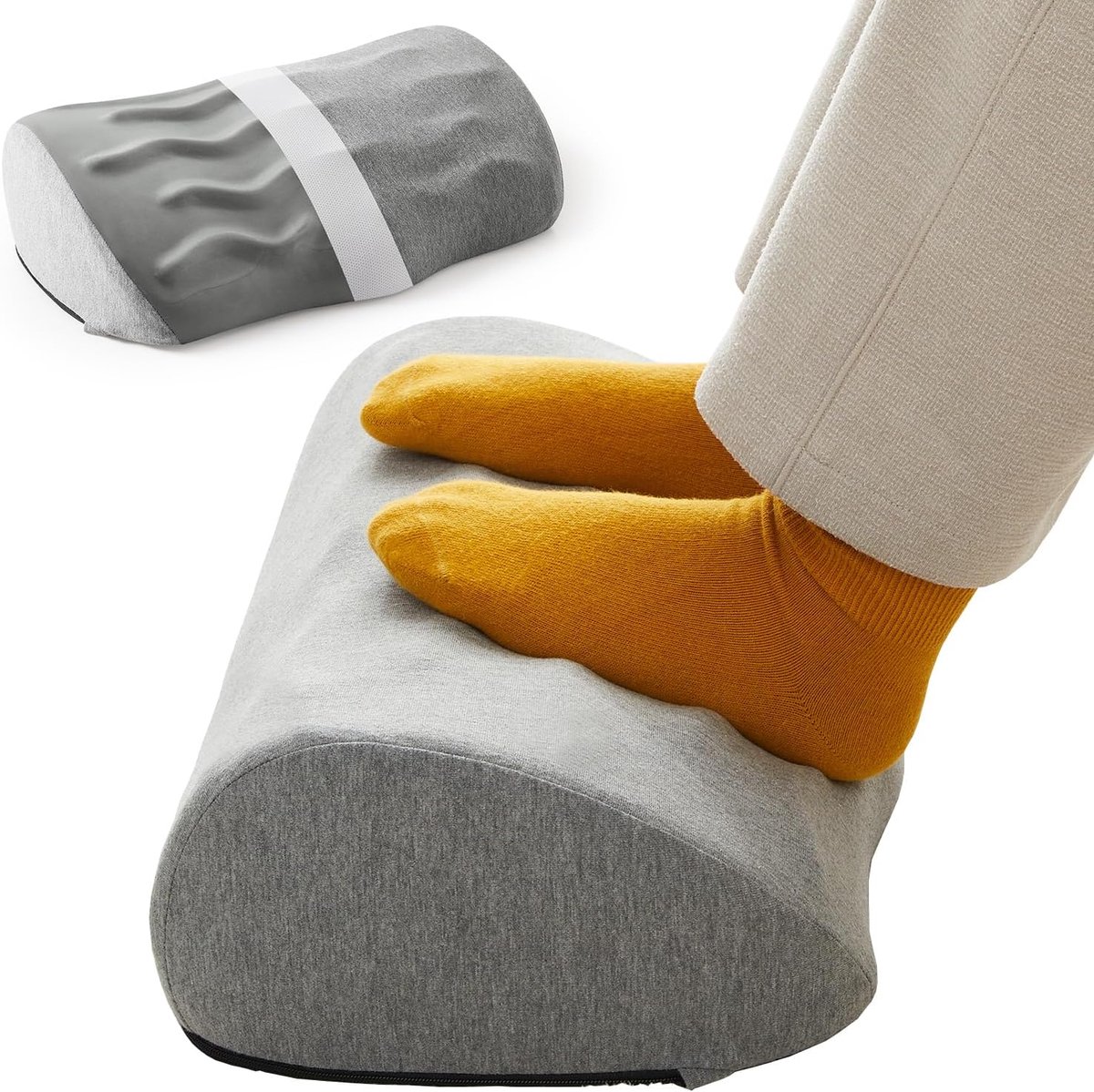 Ergonomische voetsteun van traagschuim, afneembare hoes, antislip onderkant, wigvorm, voor kantoor, thuiswerk, 43 x 26 cm, grijs